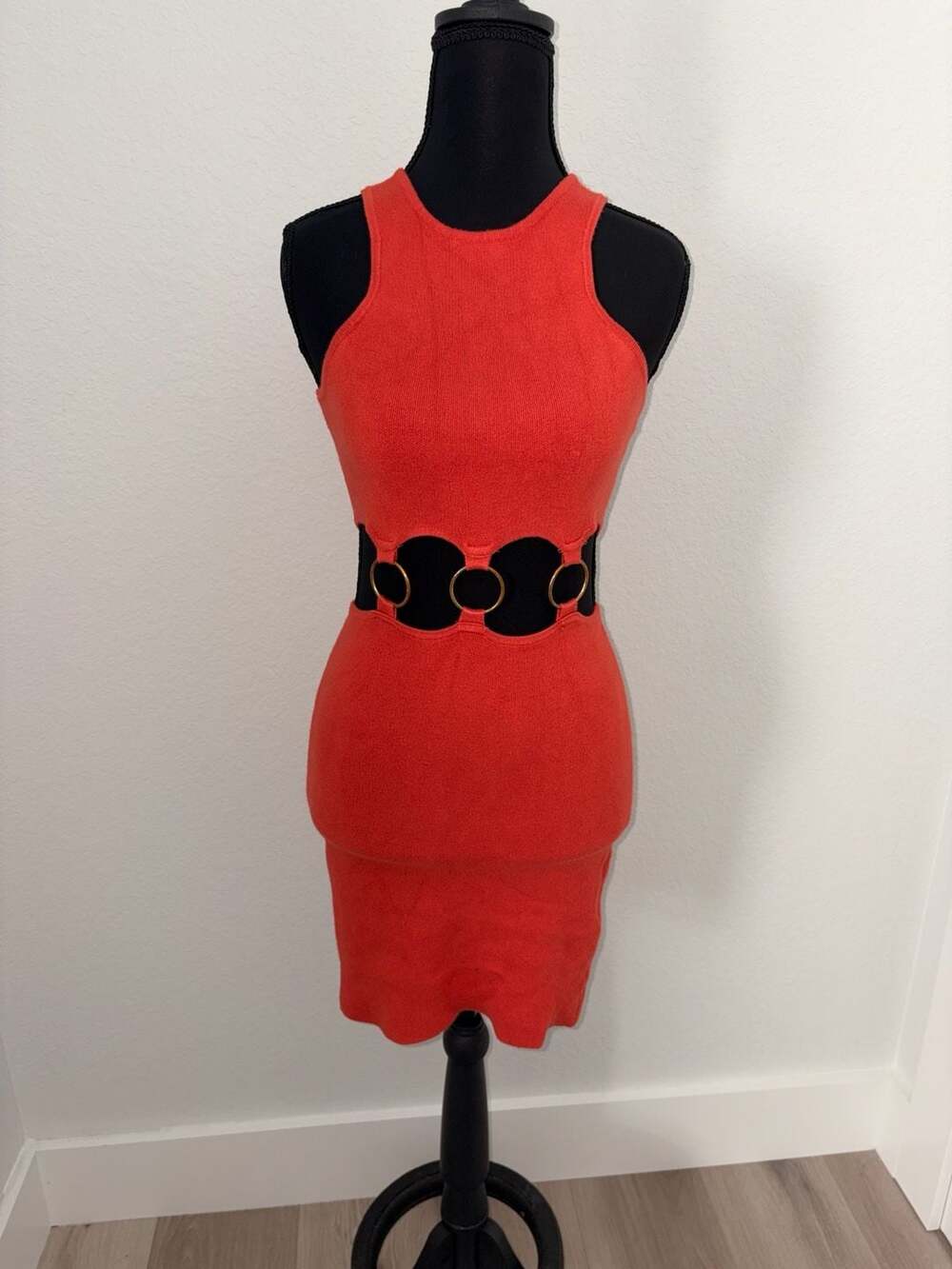 Forever 21 Red Ribbed Knit O-Ring Cutout Mini Dress